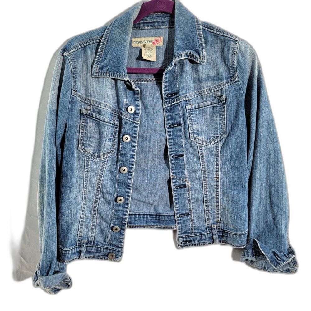 Paris Blues Blue Denim Jean Jacket Long Sleeves Button Cuffs Women's Size M